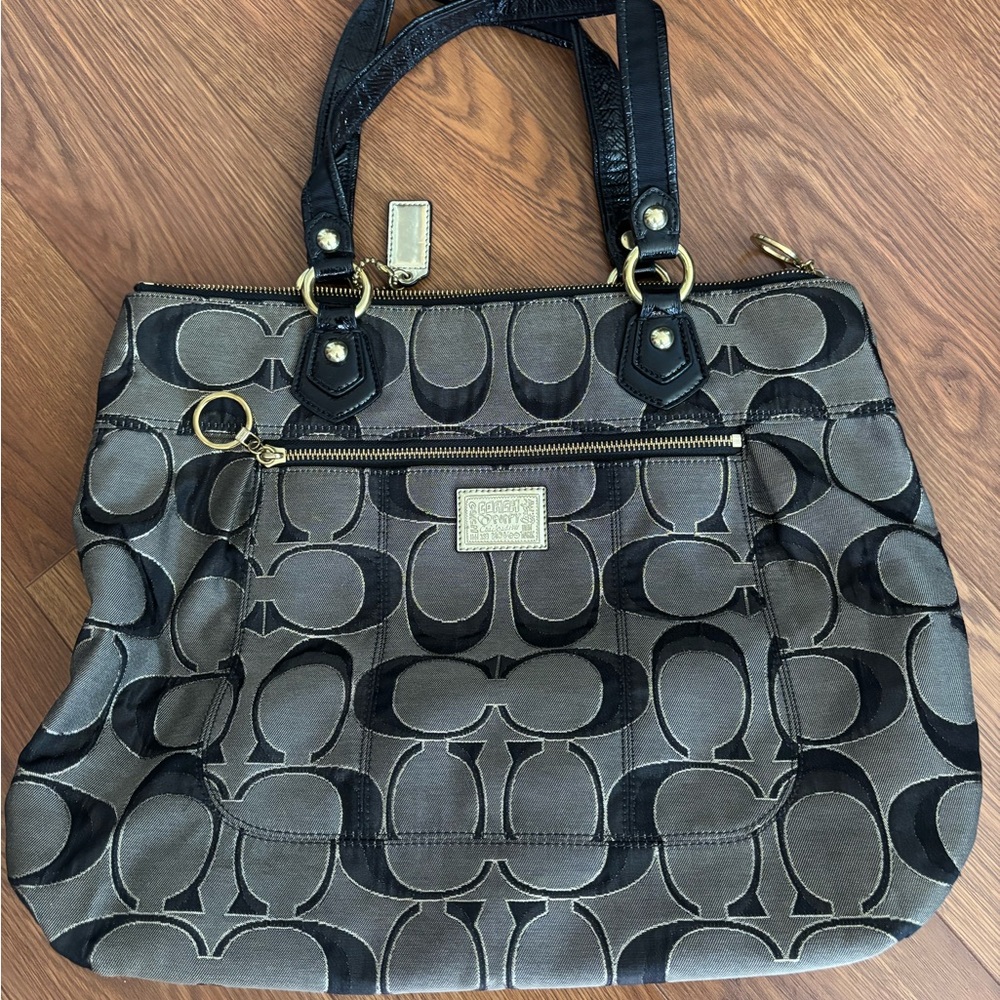 Coach Black and Gray Poppy Signature Tote Bag